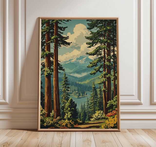 Mountain Forest Wall Art, Nature Landscape Poster Print, Wilderness Hiking Artwork, Rustic Cabin Decor, Scenic National Park Print - image 1