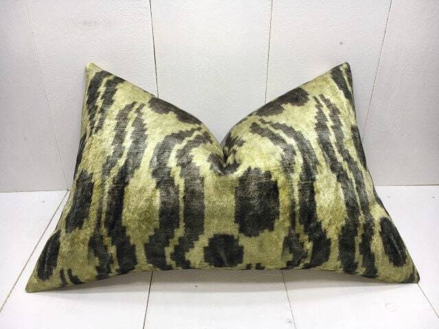 Ikat Silk Pillow Cover 16x24, Handwoven Accent Cushion - image 1