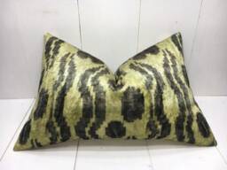 Ikat Silk Pillow Cover 16x24, Handwoven Accent Cushion - thumbnail 1