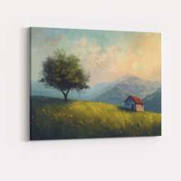 Peaceful Countryside Cottage Wildflower Meadow Landscape Canvas Wall Art Print Decor Picture Ready To Hang - thumbnail 4