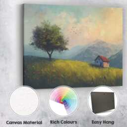 Peaceful Countryside Cottage Wildflower Meadow Landscape Canvas Wall Art Print Decor Picture Ready To Hang - thumbnail 2
