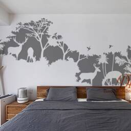 Deer Family Nursery Wall Decal, Woodland Forest, Birds Silhouette - thumbnail 2