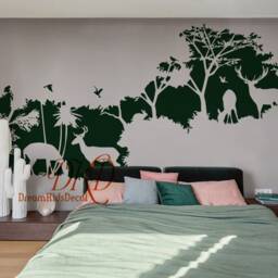 Deer Family Nursery Wall Decal, Woodland Forest, Birds Silhouette - thumbnail 3