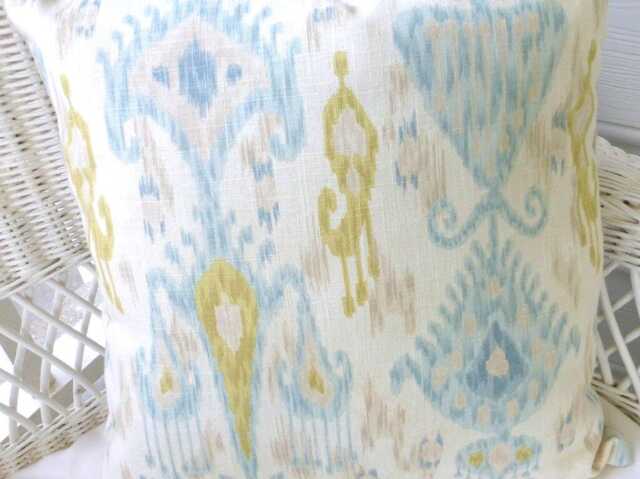 Ikat Pillow Cover, Robert Allen in Glacier Linen Rayon Blend Fabric - image 1