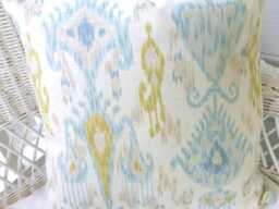 Ikat Pillow Cover, Robert Allen in Glacier Linen Rayon Blend Fabric - thumbnail 1