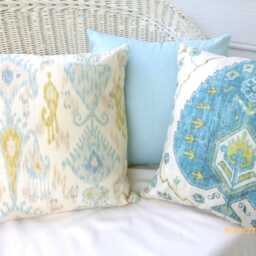 Ikat Pillow Cover, Robert Allen in Glacier Linen Rayon Blend Fabric - thumbnail 4