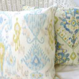 Ikat Pillow Cover, Robert Allen in Glacier Linen Rayon Blend Fabric - thumbnail 2