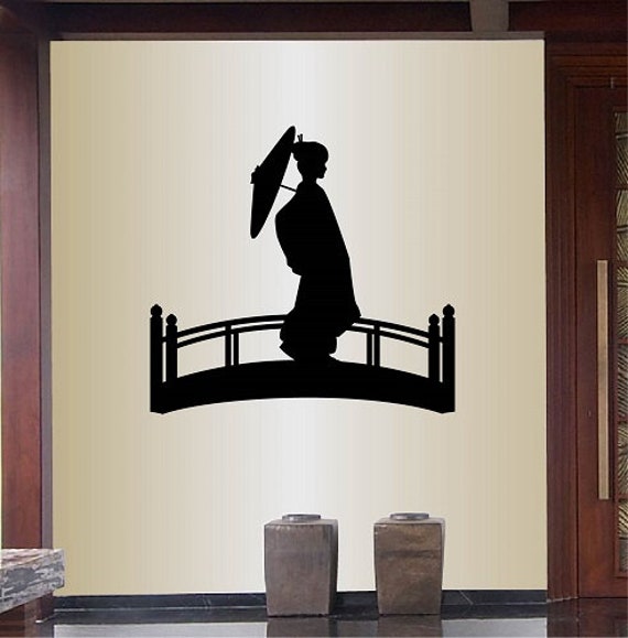In-Style Decals Wall Vinyl Decal Home Decor Art Sticker Asian Japanese Girl Woman On Bridge With Parasol Room Removable Mural Design 459 - image 1