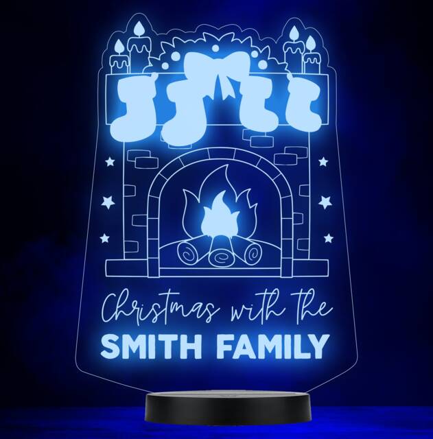 Christmas With Family Fireplace Stars Stocking Colour Change Lamp Night Light - image 1