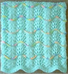 New Handmade Pastel Green Knit Crochet Baby Afghan Blanket Throw Newborn Infant Wave Trim Mint Aqua - thumbnail 2