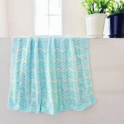 New Handmade Pastel Green Knit Crochet Baby Afghan Blanket Throw Newborn Infant Wave Trim Mint Aqua - thumbnail 1