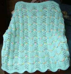 New Handmade Pastel Green Knit Crochet Baby Afghan Blanket Throw Newborn Infant Wave Trim Mint Aqua - thumbnail 3