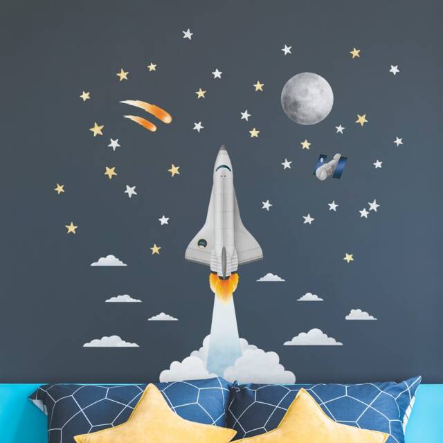 Space Rocket Wall Decals, Small - Plastic-Free Wall Stickers For Kids' Rooms - image 1