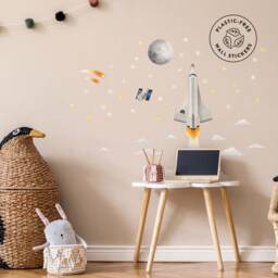 Space Rocket Wall Decals, Small - Plastic-Free Wall Stickers For Kids' Rooms - thumbnail 2