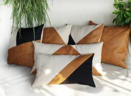 Color Block Pillow Cover Modern Triangle Design, Faux Leather - thumbnail 1
