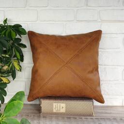 Color Block Pillow Cover Modern Triangle Design, Faux Leather - thumbnail 2