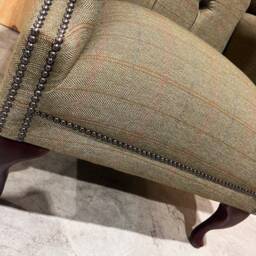 Sage Green Tweed Wool Fabric Chesterfield High Back Wing Chair, British Handmade - thumbnail 4