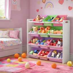 Kids Toy Storage Rack Unit With Removable Bins Freestanding Multi-Layer Bedroom Playroom - thumbnail 3