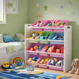Kids Toy Storage Rack Unit With Removable Bins Freestanding Multi-Layer Bedroom Playroom