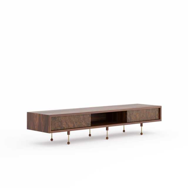 Walnut Burl Tv Stand, Mid Century Modern Lowboard Media Console - image 1