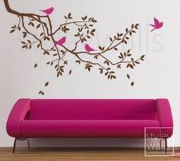 Branch Wall Decal, & Birds With Sticker, Nursery Baby Room Kids Children Decor - thumbnail 1
