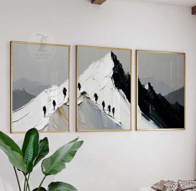 Set Of 3 Mountain Climbing Posters, Abstract Alpine Wall Art Prints, Adventure Hiking Home Decor - image 1