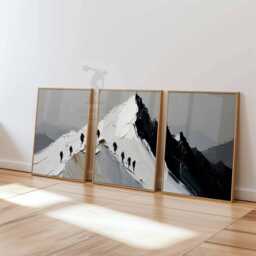 Set Of 3 Mountain Climbing Posters, Abstract Alpine Wall Art Prints, Adventure Hiking Home Decor - thumbnail 3