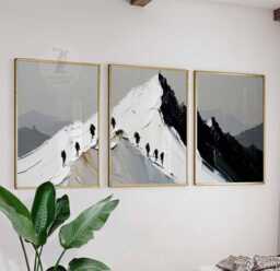 Set Of 3 Mountain Climbing Posters, Abstract Alpine Wall Art Prints, Adventure Hiking Home Decor - thumbnail 1