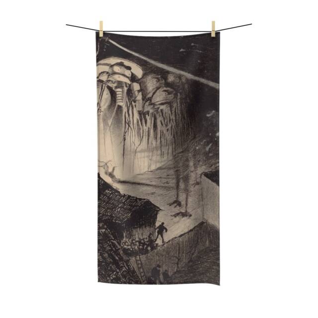 War Of The Worlds, 1 Of 6, Bath Towel, Vintage 1906 Illustration, H.g. Wells - image 1