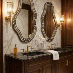 Asymmetrical Mirror - Handmade Cow Bone Inlay Wall - thumbnail 3