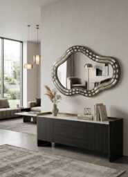 Asymmetrical Mirror - Handmade Cow Bone Inlay Wall