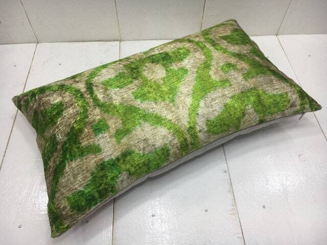 Ikat Lumbar Pillow Cover 12x20, Handwoven Silk Cushion - image 1
