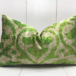 Ikat Lumbar Pillow Cover 12x20, Handwoven Silk Cushion - thumbnail 2