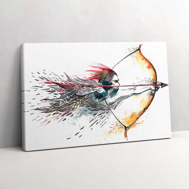 Warrior During The Hunt Canvas, Picture Wall Hanging, White Art, People Canvas Painting - image 1