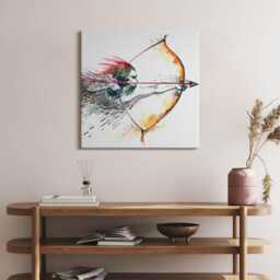 Warrior During The Hunt Canvas, Picture Wall Hanging, White Art, People Canvas Painting - thumbnail 2