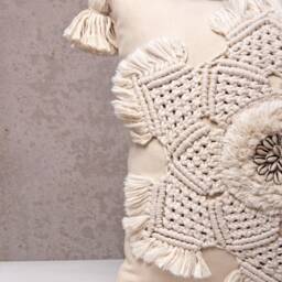 Off-White Cotton Macrame Bohemian, Bali Style Pillow Cover, Decorative Handmade Throw Cover, Embroidered Cover Wlcc033 - thumbnail 2