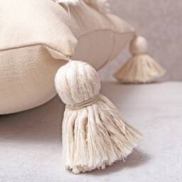Off White Macrame Pillow Cover, Boho Cotton Cushion Cover With Shells, Handmade Bali Decor - thumbnail 4