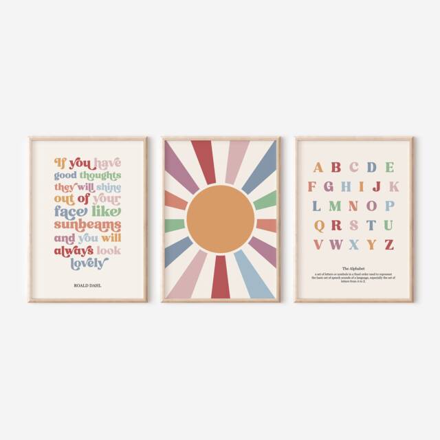 Set Of 3 Prints, If You Have Good Thoughts, Roald Dahl, Nursery Print, Sunshine, Alphabet, Wall Art, Unframed, A1/A2/A3/A4/A5, Quote Print - image 1