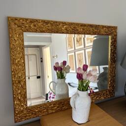 Handmade Ornate Gold Mirror, Wavy Beveled Wood Frame - thumbnail 2