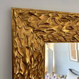 Handmade Ornate Gold Mirror, Wavy Beveled Wood Frame - thumbnail 3