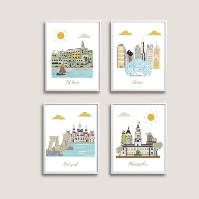Cityscape Nursery Print Set, Travel Theme, Set Of 4 - image 1