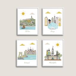 Cityscape Nursery Print Set, Travel Theme, Set Of 4 - thumbnail 1