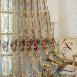 Custom Sheer Curtains Panel Featuring Gold Damask & Floral Embroidery For Living Room - thumbnail 3