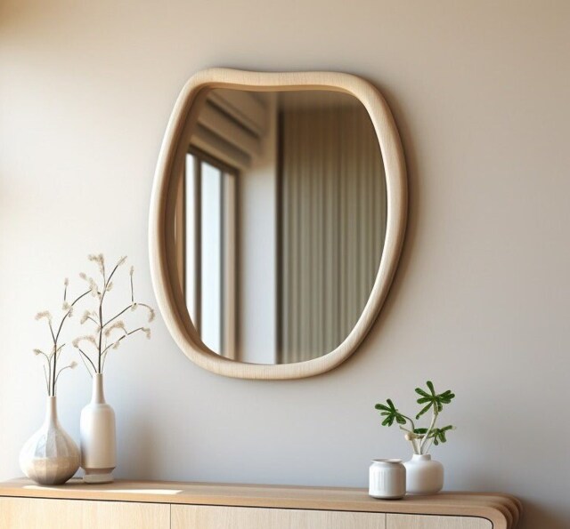 Organic Apple Wood Mirror Handmade Asymmetrical Wavy Bathroom & Home Decor Mirror - image 1