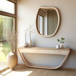 Organic Apple Wood Mirror Handmade Asymmetrical Wavy Bathroom & Home Decor Mirror - thumbnail 2