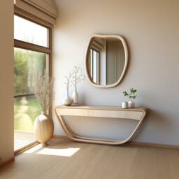 Organic Apple Wood Mirror Handmade Asymmetrical Wavy Bathroom & Home Decor Mirror - thumbnail 3