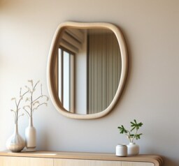 Organic Apple Wood Mirror Handmade Asymmetrical Wavy Bathroom & Home Decor Mirror - thumbnail 1