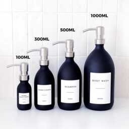 Matt Black Glass Soap Dispenser Bottle - Silver Metal Pump Waterproof Personalised Label Kitchen & Bathroom - thumbnail 3