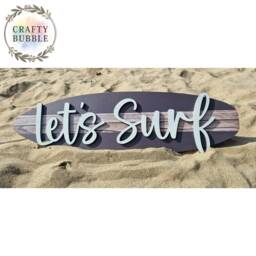 Surfboard Sign - Let's Surf Laser Cut Wooden Wall Art -Cornwall Decor/ Bar/ Decoration. Any Colour Writing. Many Colours Available - thumbnail 2