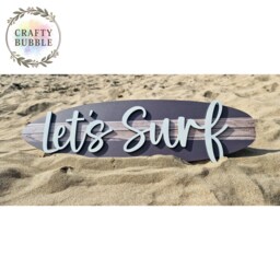 Surfboard Sign - Let's Surf Laser Cut Wooden Wall Art -Cornwall Decor/ Bar/ Decoration. Any Colour Writing. Many Colours Available - thumbnail 1